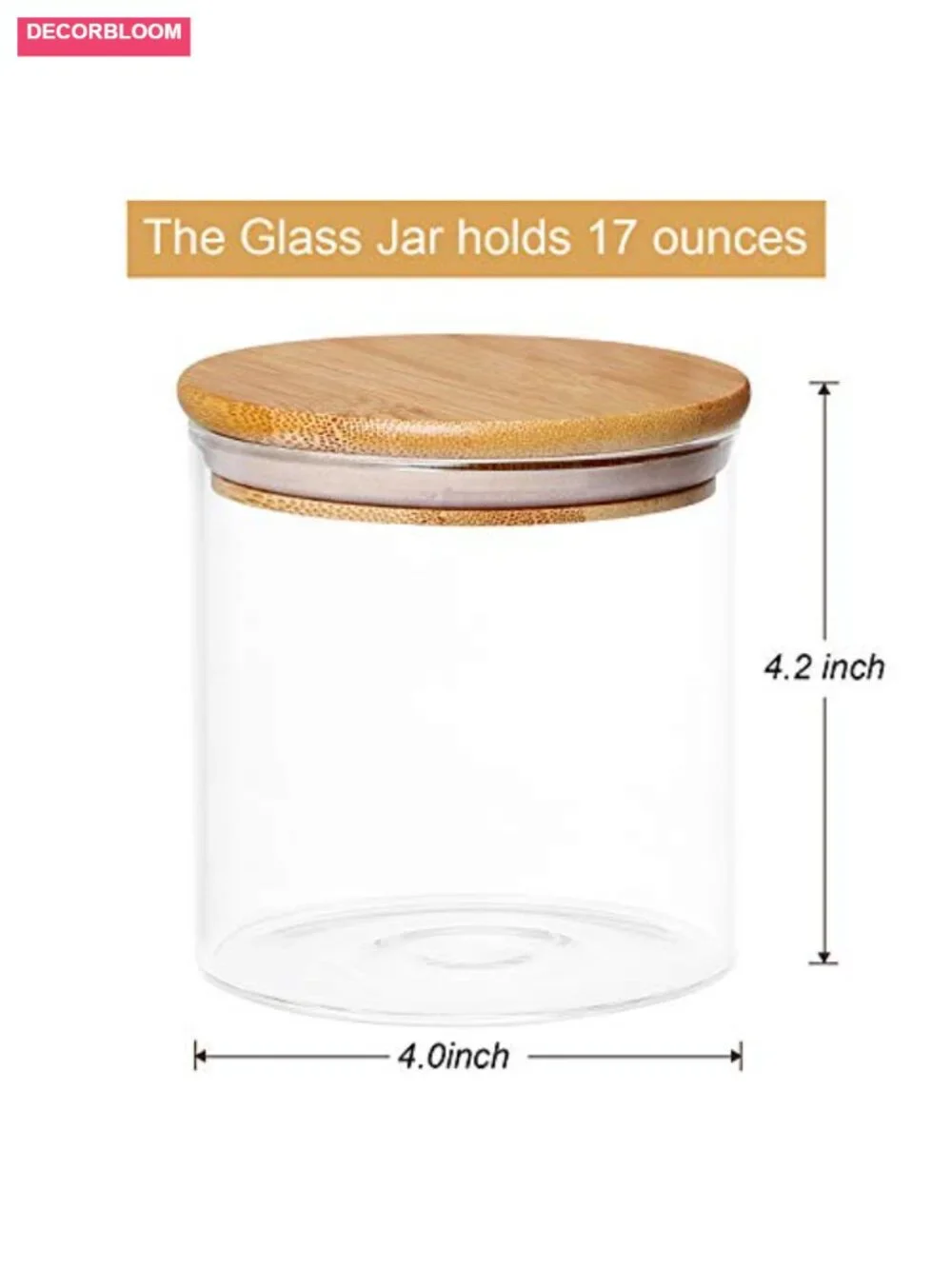 4 Pack Glass Jars with Airtight Bamboo Lids - 18.6 oz Each for Kitchen Storage